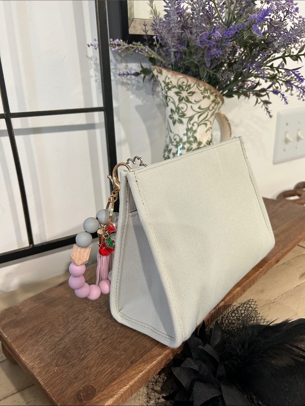 Dior Light Gray Canvas Clutch with Tassel Bead Charm - Picture 4 of 4
